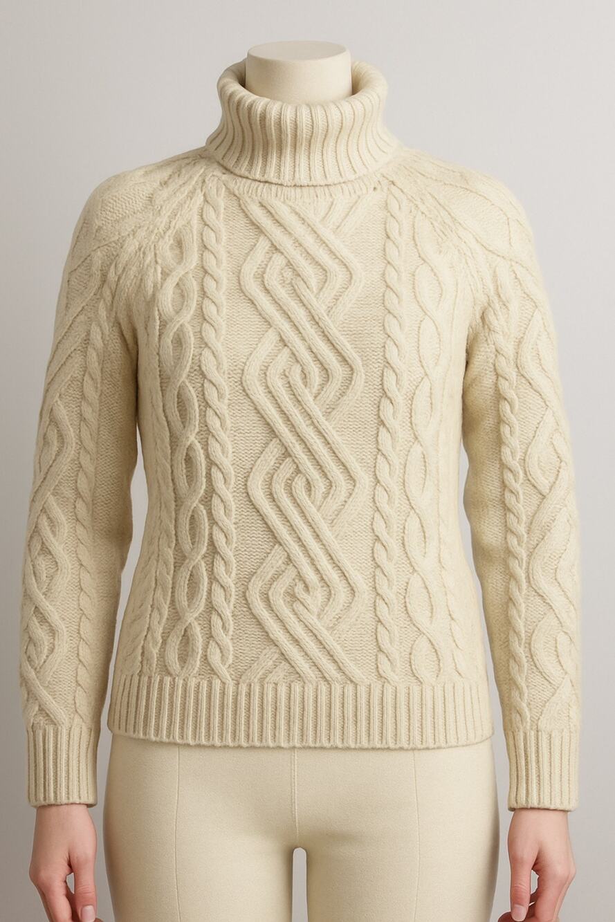 Paul James Cable Knit Wool Sweater Turtleneck Women S Cream Fisherman Chunky